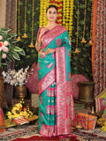 Sea Green Silk Saree With Blouse Piece - EZBER