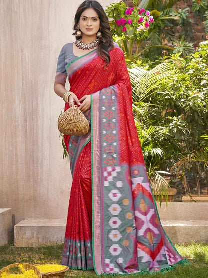 Red Silk Brocade Saree | EZB SI04 ASPOC3001