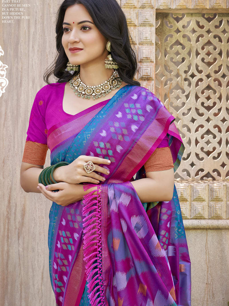 Rama Green Saree Pochampalli Silk  with Blouse