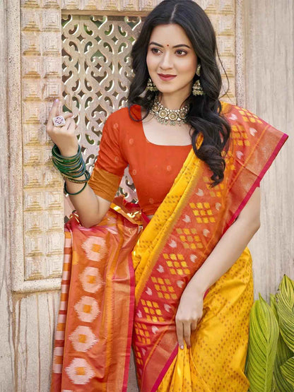 Yellow Silk Brocade Saree | EZB SI04 ASPOC3005