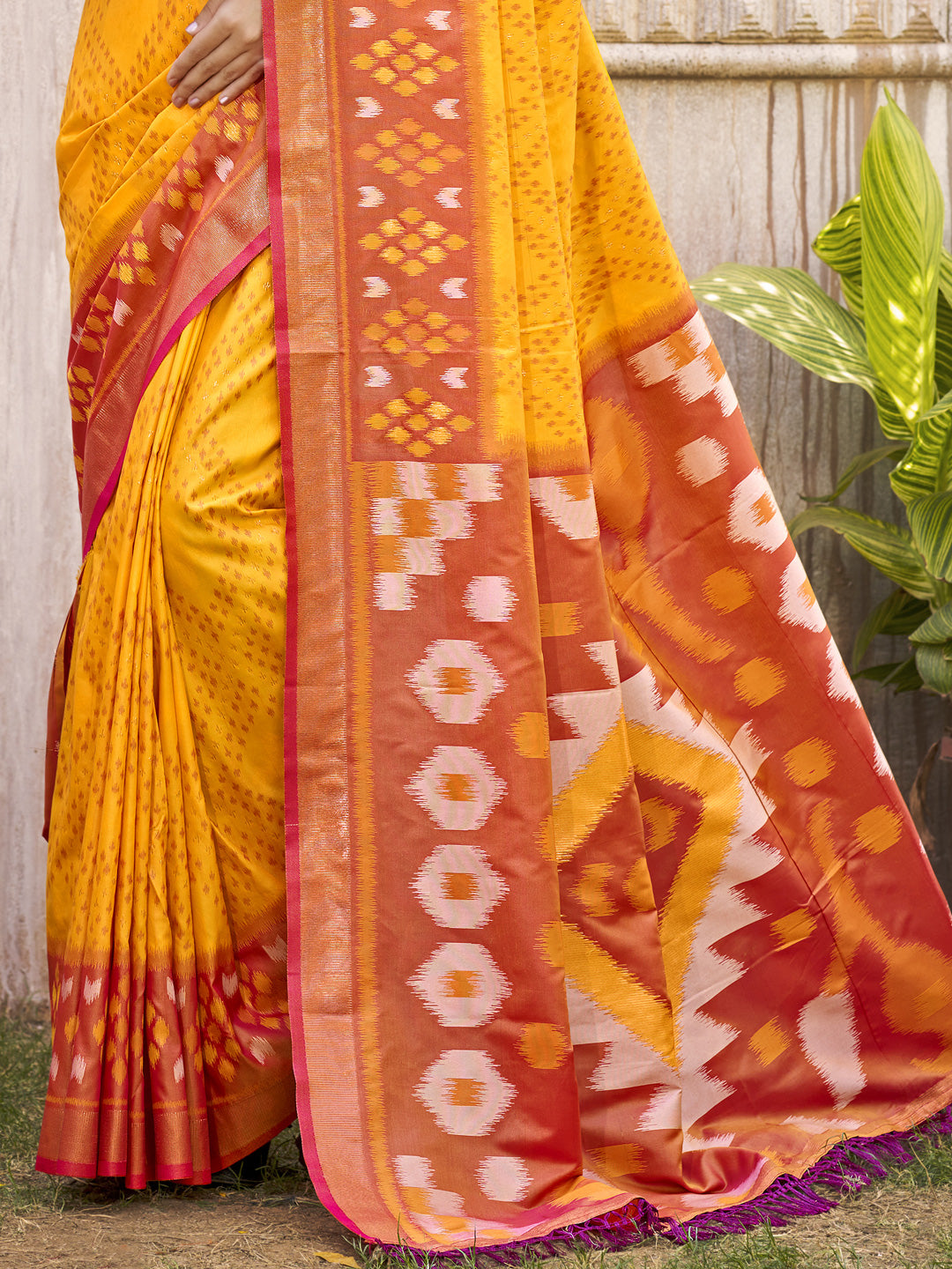 Yellow Saree Pochampalli Silk  with Blouse