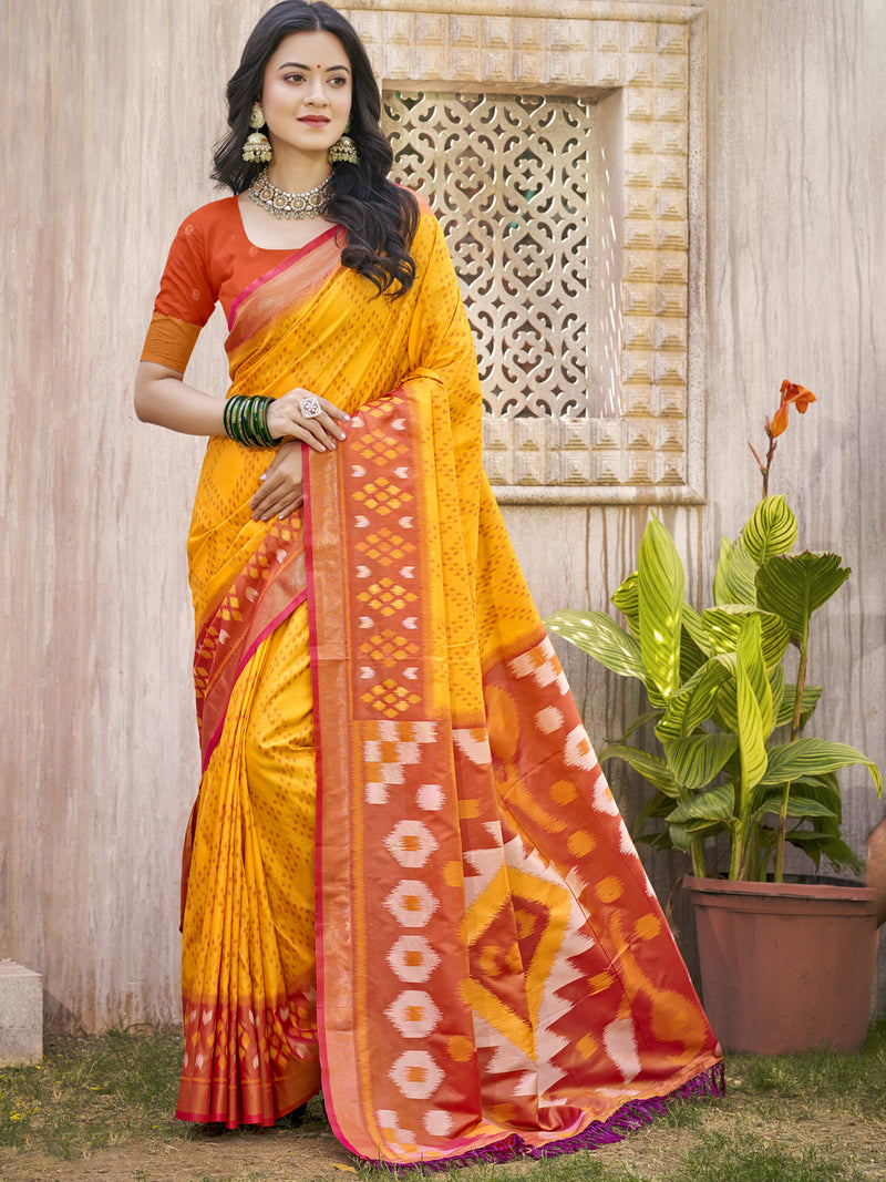 Yellow Saree Pochampalli Silk  with Blouse