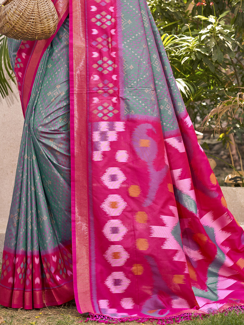 Gray Saree Pochampalli Silk  with Blouse