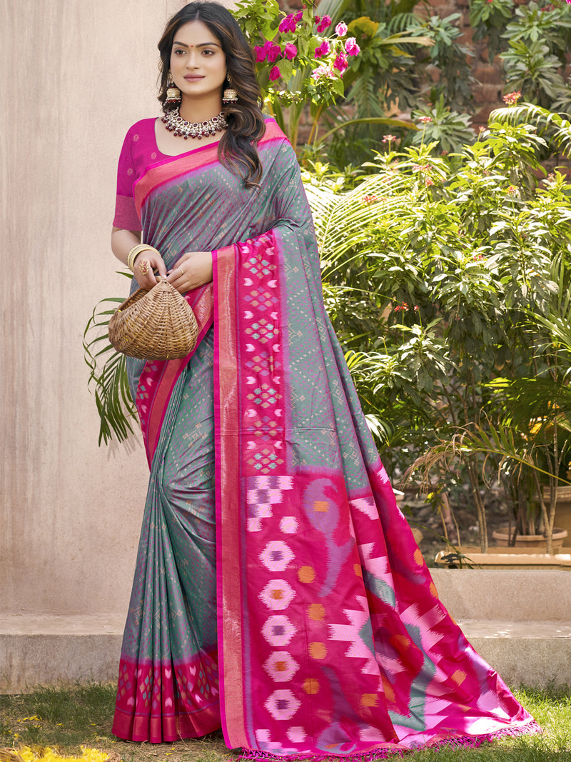 Gray Saree Pochampalli Silk  with Blouse