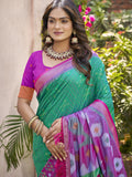 Rama Green Saree Pochampalli Silk  with Blouse
