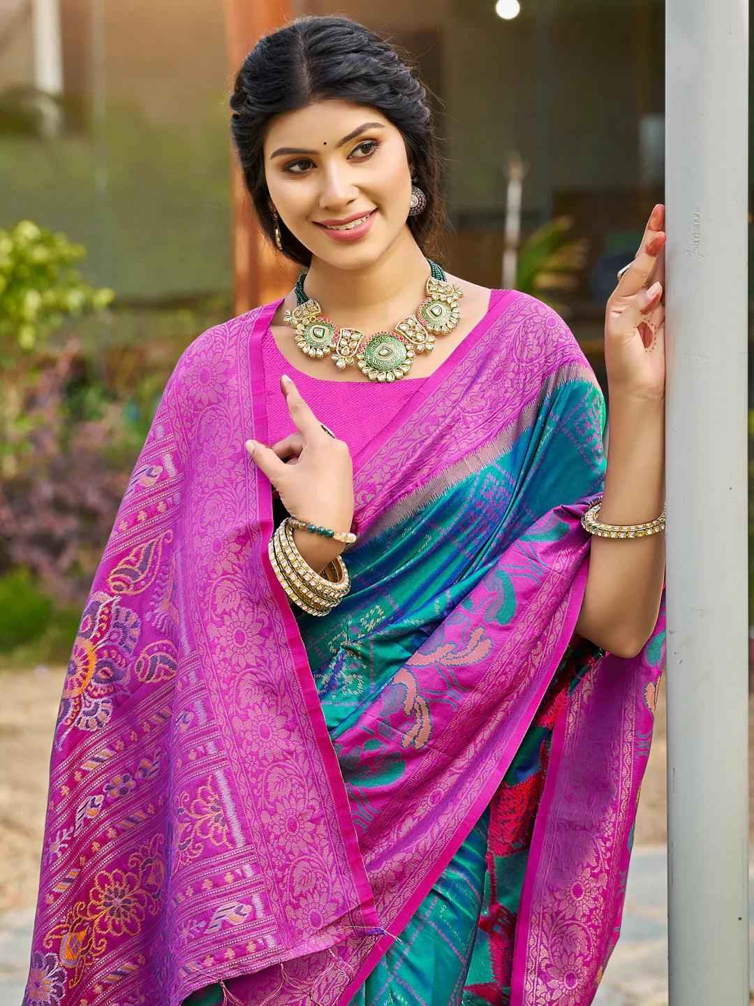 Blue Silk Brocade Saree | EZB SI04 ASPOC4001