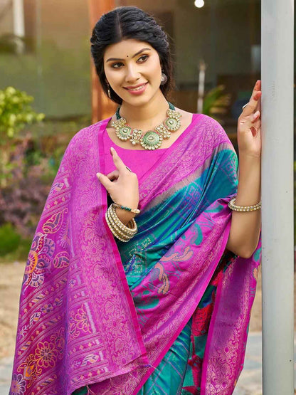 Blue Silk Brocade Saree | EZB SI04 ASPOC4001