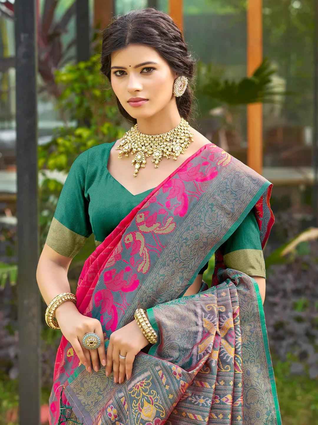 Pink Silk Brocade Saree | EZB SI04 ASPOC4002