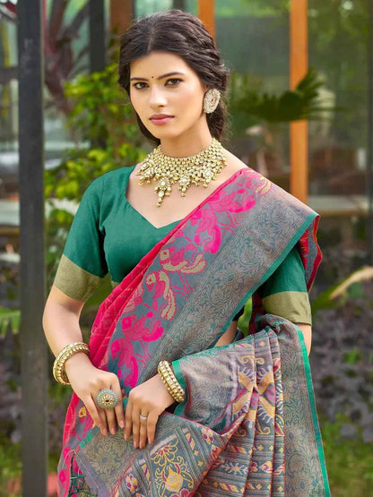 Pink Silk Brocade Saree | EZB SI04 ASPOC4002