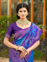 Blue Silk Brocade Saree | EZB SI04 ASPOC4005