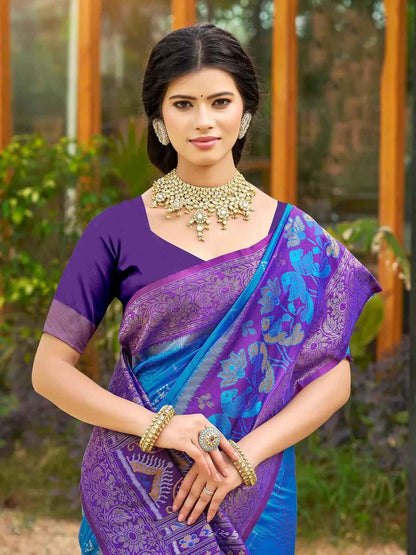 Blue Silk Brocade Saree | EZB SI04 ASPOC4005