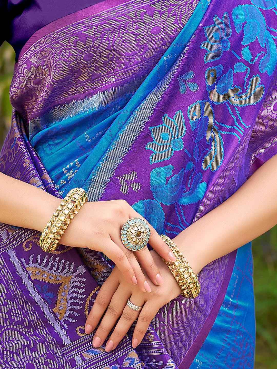Blue Silk Brocade Saree | EZB SI04 ASPOC4005