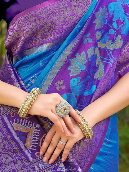 Blue Silk Brocade Saree | EZB SI04 ASPOC4005