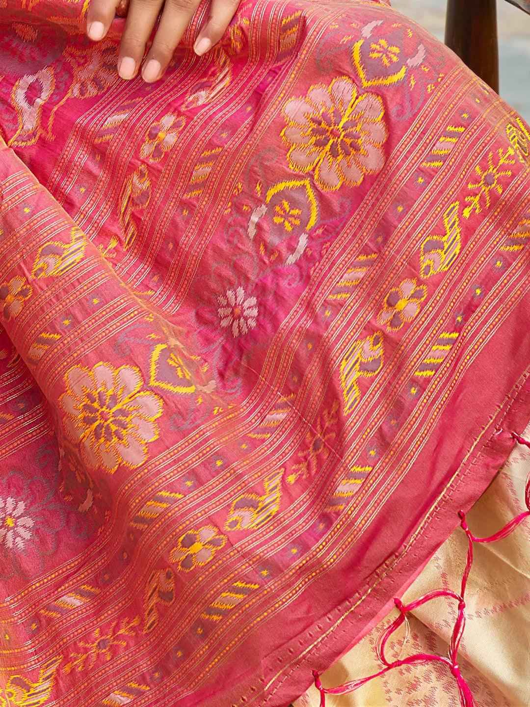 Cream Silk Brocade Saree | EZB SI04 ASPOC4006