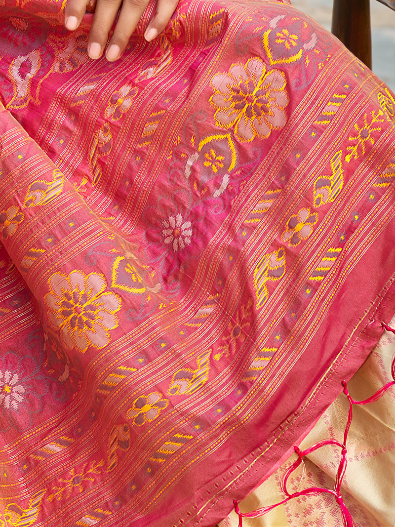 Cream Saree Pochampalli Silk  with Blouse
