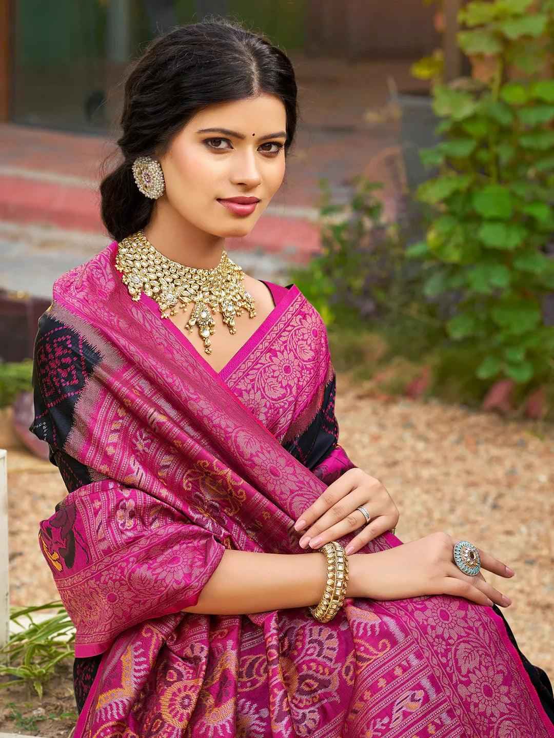 Black Silk Brocade Saree | EZB SI04 ASPOC4007