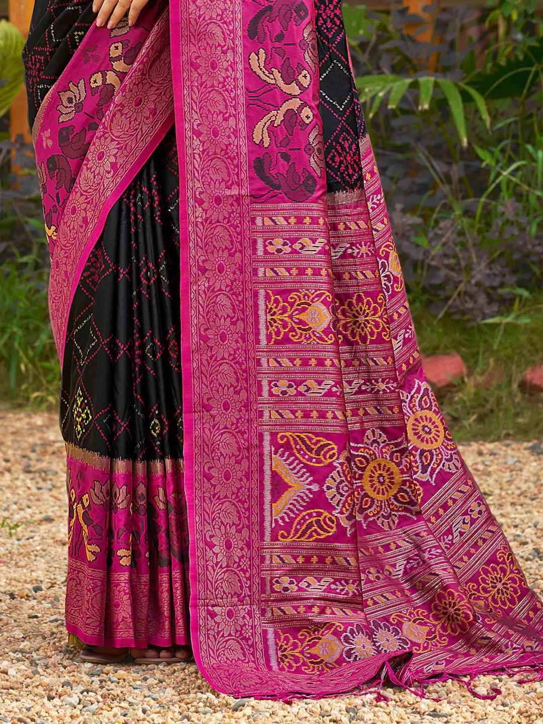Black Silk Brocade Saree | EZB SI04 ASPOC4007