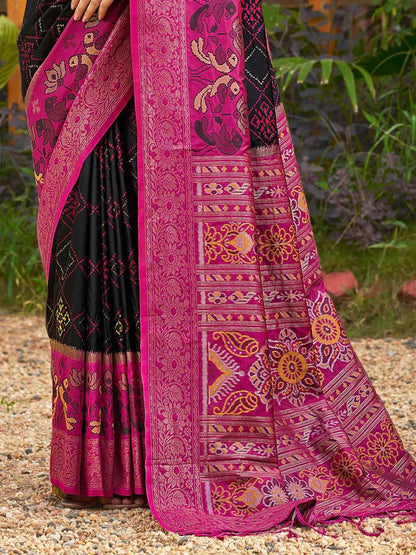 Black Silk Brocade Saree | EZB SI04 ASPOC4007