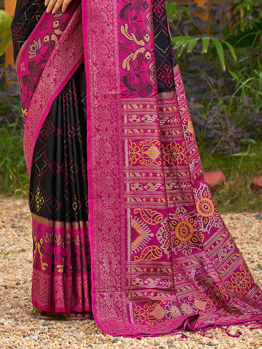 Black Saree Pochampalli Silk  with Blouse