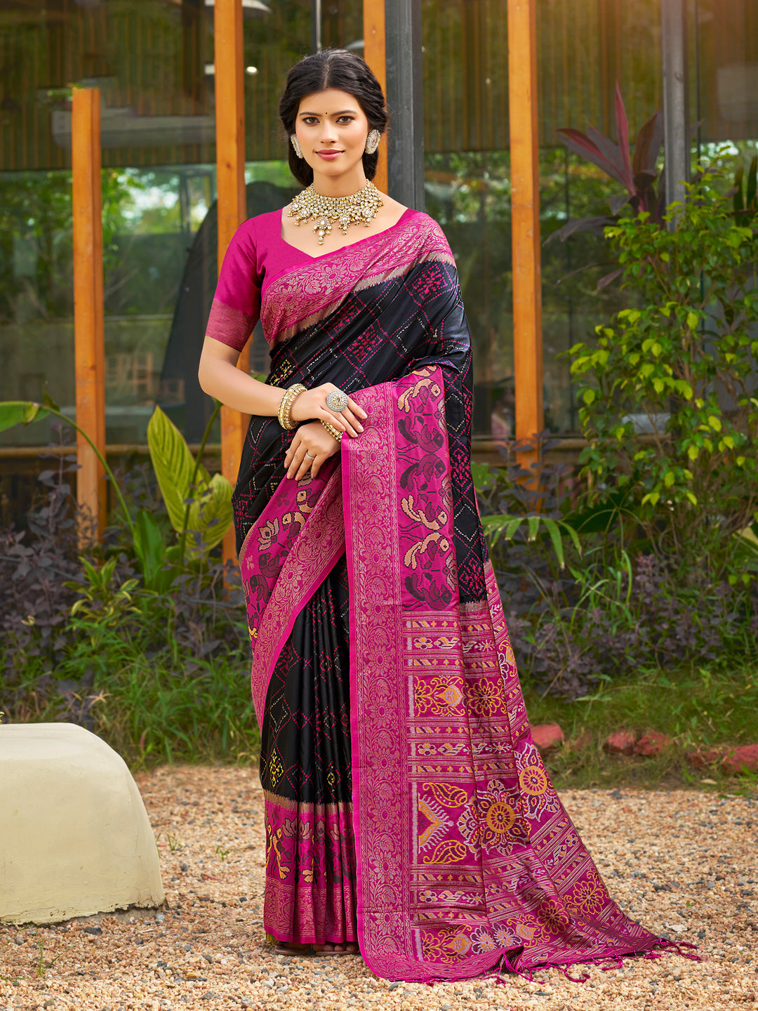 Black Saree Pochampalli Silk  with Blouse