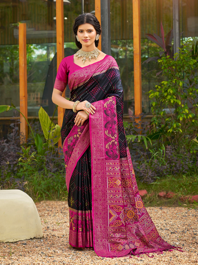 Black Saree Pochampalli Silk  with Blouse
