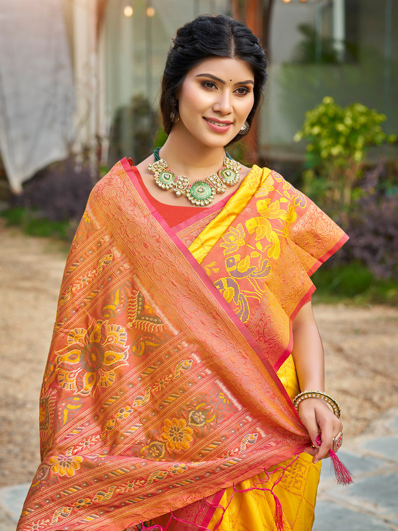 Yellow Saree Pochampalli Silk  with Blouse