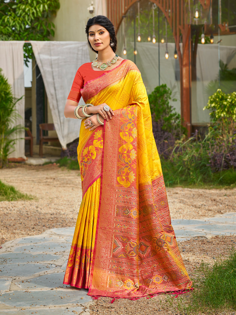 Yellow Saree Pochampalli Silk  with Blouse