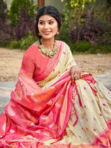 Cream Silk Brocade Saree | EZB SI04 ASPOC5001