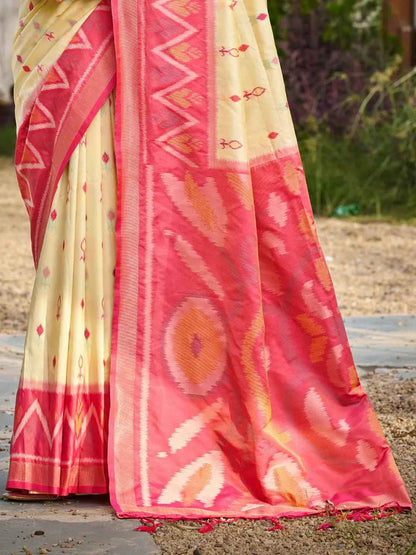 Cream Silk Brocade Saree | EZB SI04 ASPOC5001