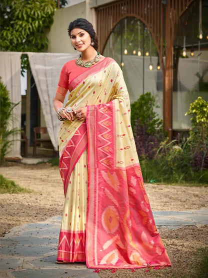 Cream Silk Brocade Saree | EZB SI04 ASPOC5001