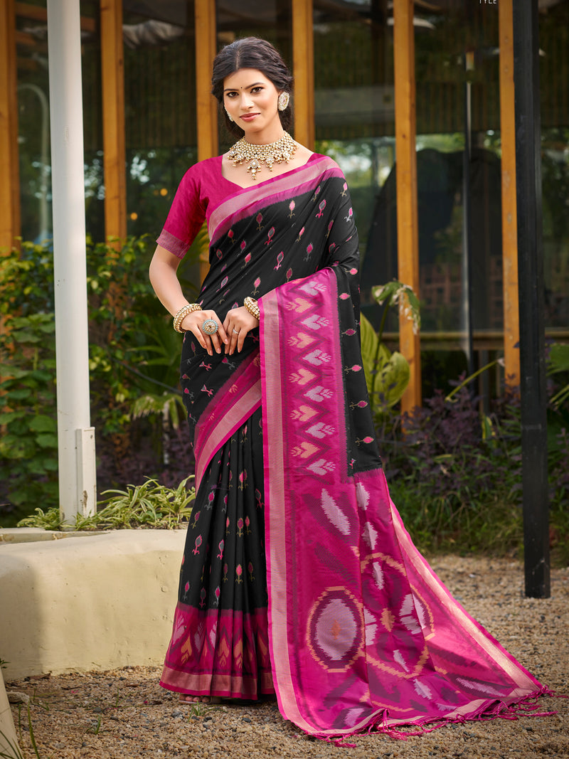 Black Saree Pochampalli Silk  with Blouse