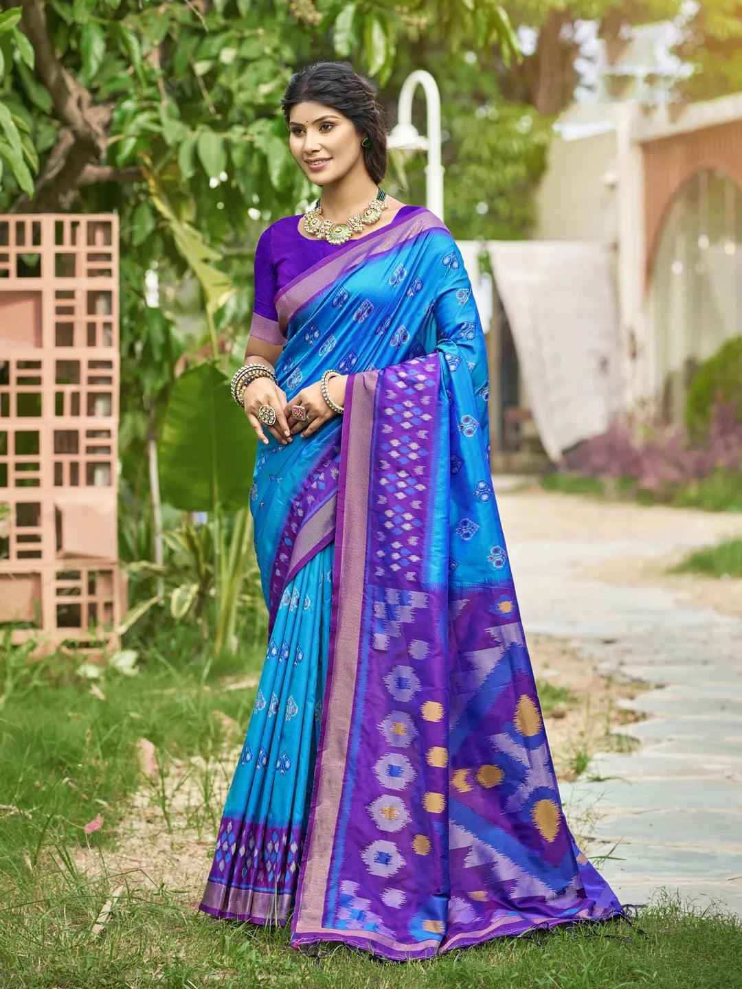 Blue Silk Brocade Saree | EZB SI04 ASPOC6001