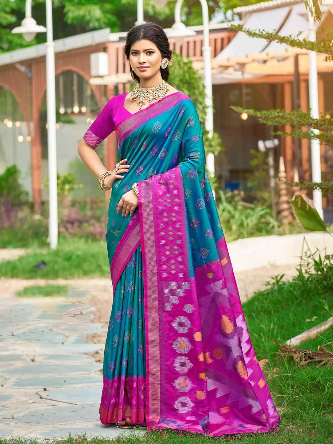 Blue Silk Brocade Saree | EZB SI04 ASPOC6003