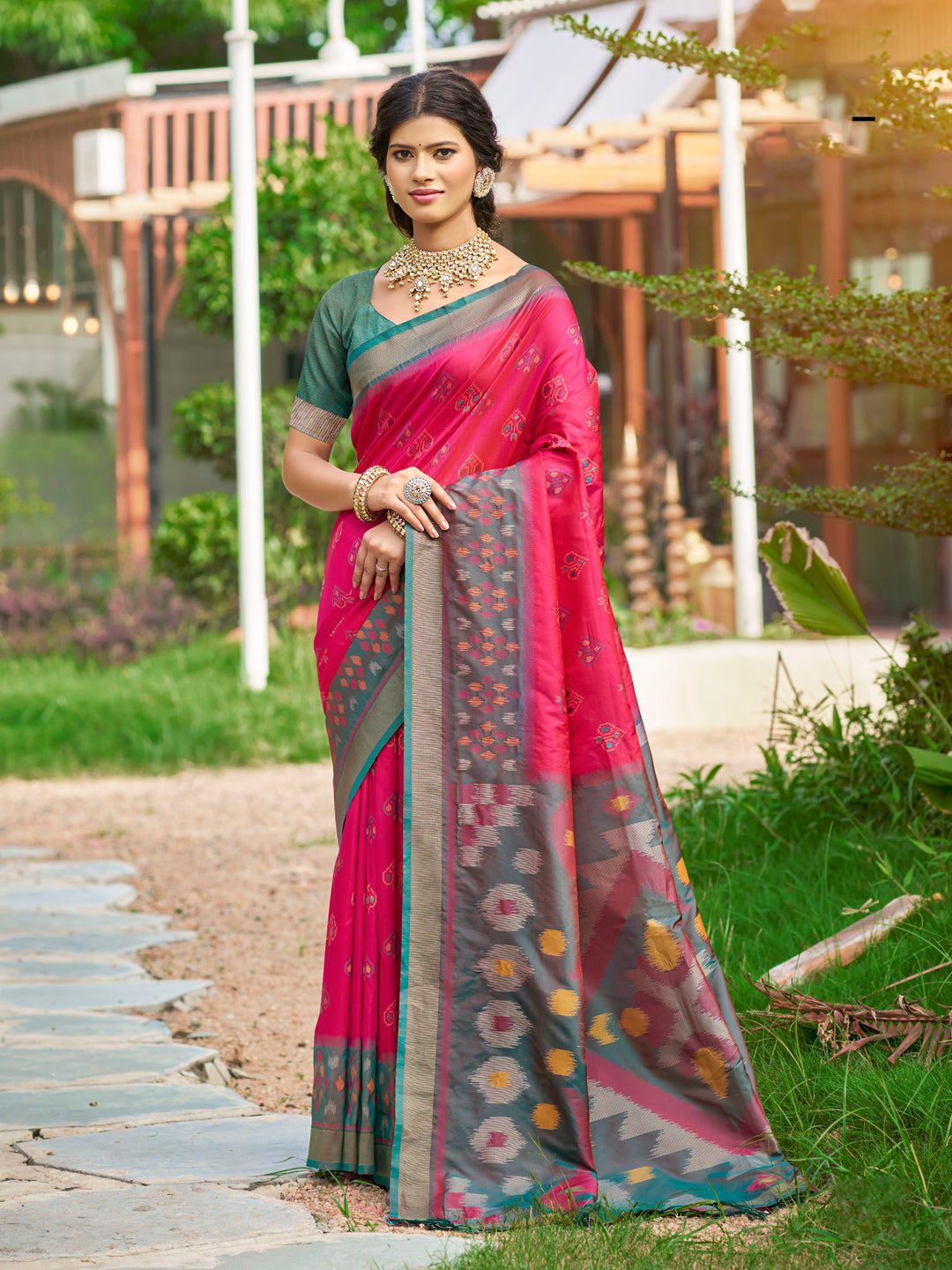 Pink Saree Pochampalli Silk  with Blouse