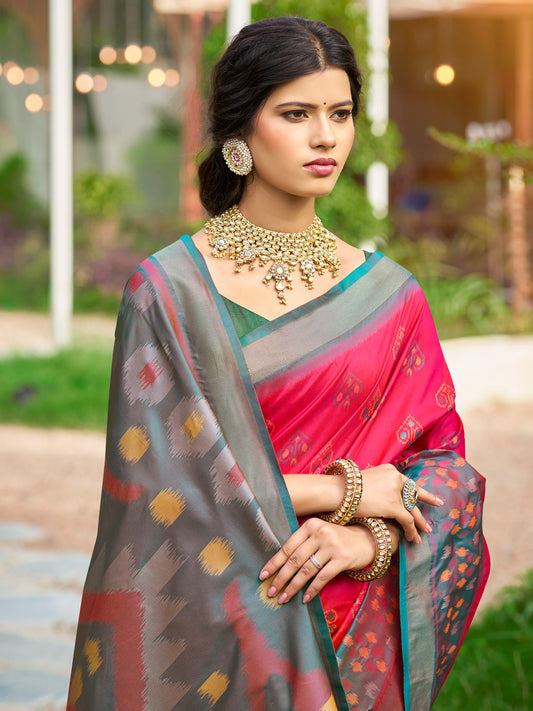 Pink Saree Pochampalli Silk  with Blouse