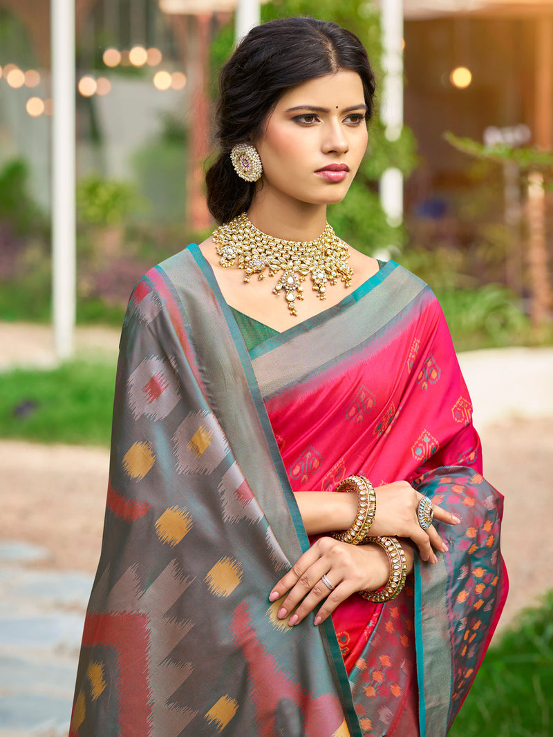 Pink Saree Pochampalli Silk  with Blouse