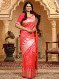 Pink Banarasi Silk Saree With Blouse Piece - EZBER