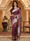 Purple Banarasi Silk Saree With Blouse Piece - EZBER