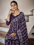 Blue Mulmul Cottons Saree With Blouse Piece - EZBER
