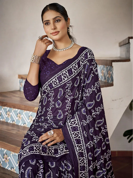 Blue Mulmul Cottons Saree With Blouse Piece - EZBER