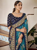 Sky Blue Mulmul Cottons Saree With Blouse Piece - EZBER