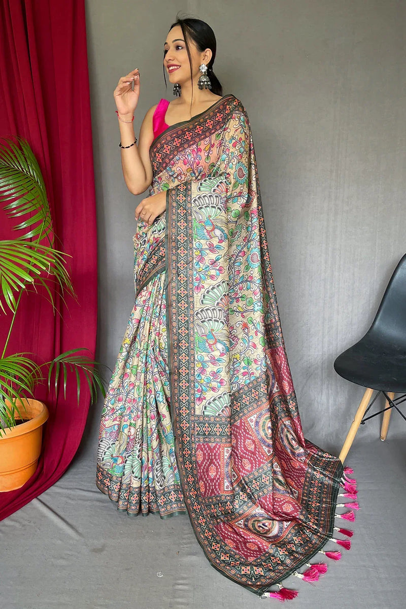 Multicolor Kalamkari Saree - EZBER