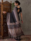 Semi Modal Black Printed Saree With Blouse Piece | EZB GF02 LUX 1004
