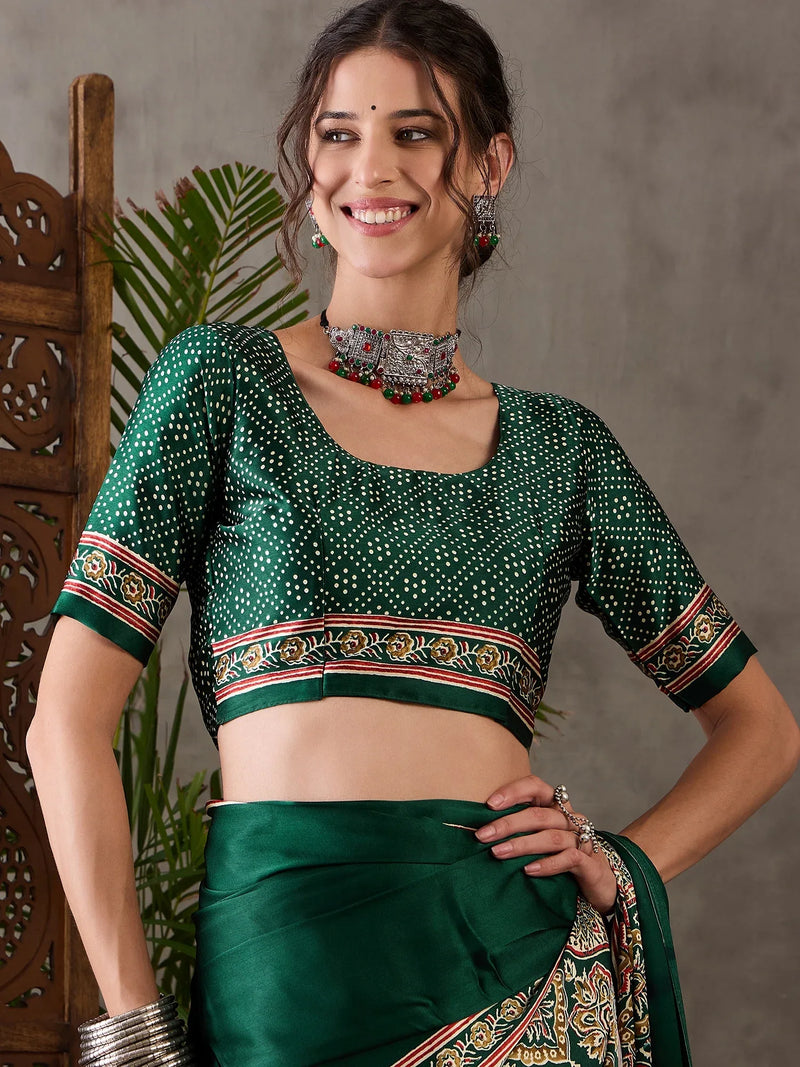 Green Semi Modal Saree With Blouse Piece - EZBER