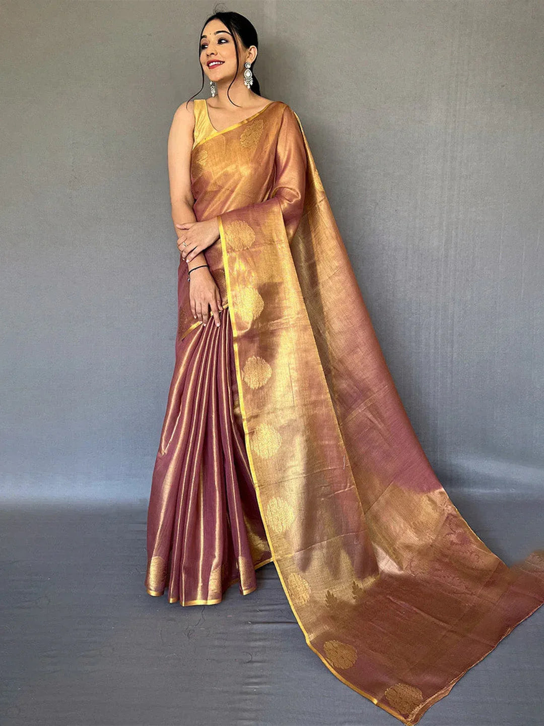 Brown Silk Festive Wear Saree With Blouse Piece - EZBER
