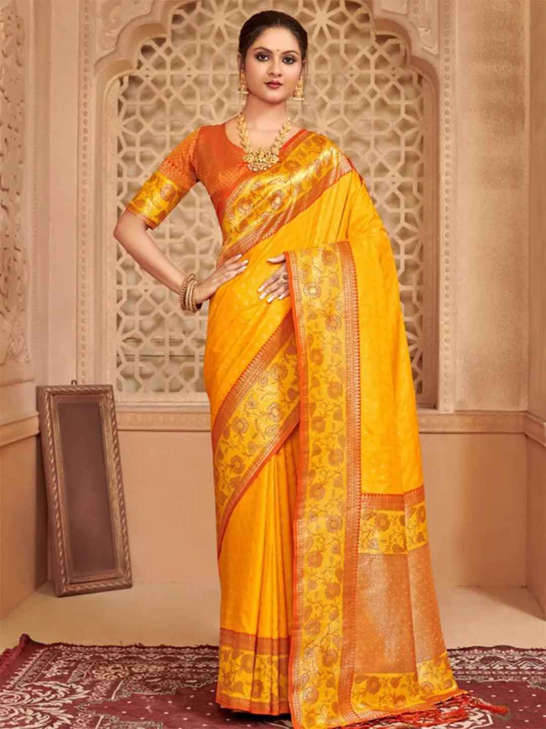Yellow Silk Brocade Saree | EZB SI04 BWAFR5013