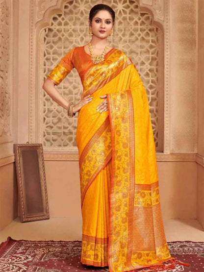 Yellow Silk Brocade Saree | EZB SI04 BWAFR5013