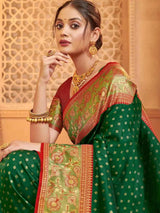 Green Silk Brocade Saree | EZB SI04 BWAFR5014
