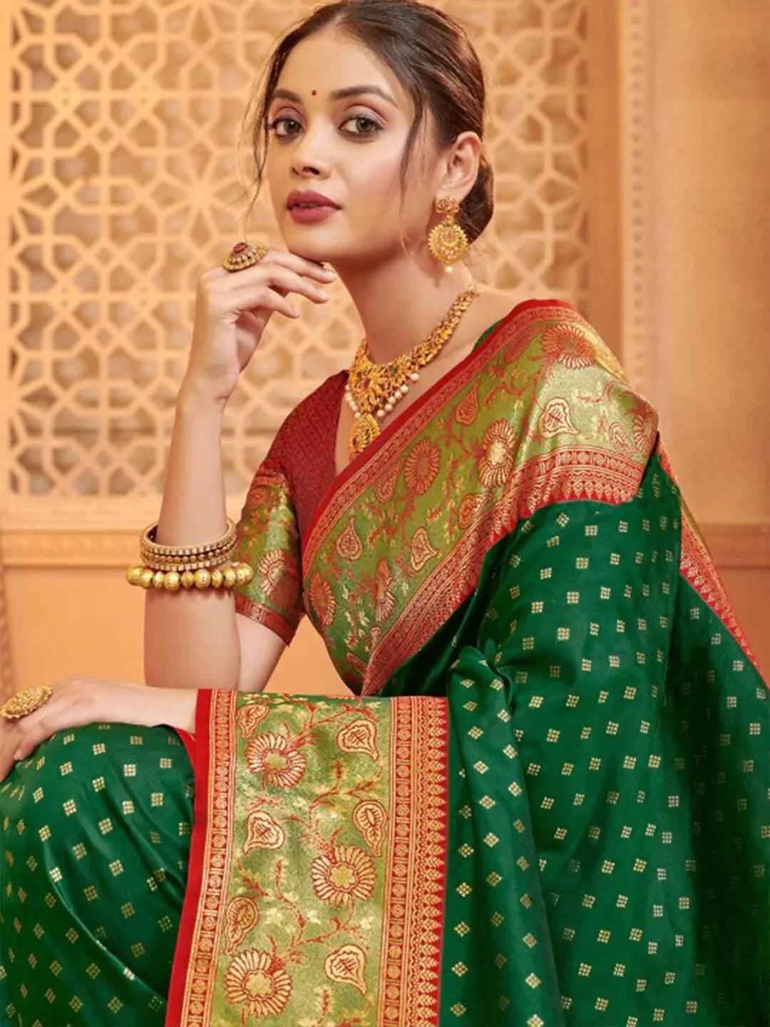 Green Silk Brocade Saree | EZB SI04 BWAFR5014