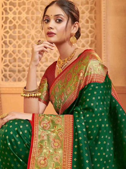 Green Silk Brocade Saree | EZB SI04 BWAFR5014
